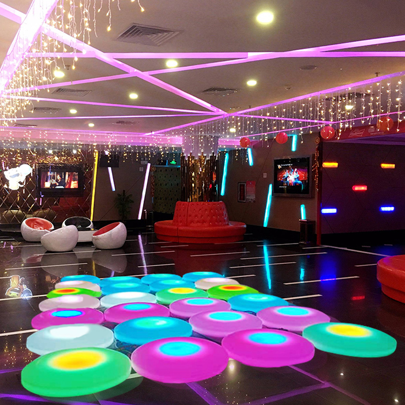 baldosas de baile de LED redondo portátil al aire libre/indoor, control interactivo de control de táctil azulejos de la pista de baile disco, sensorial de superficie plástica blanca y juguetes de educación especial paraniños