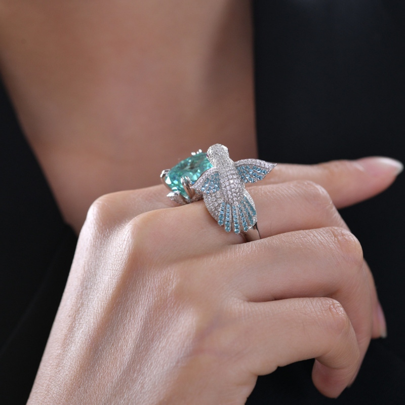 Nuevo diseño Sterling Silver 925 con anillo de pájaro de piedra de circón aaaaa listo para enviar