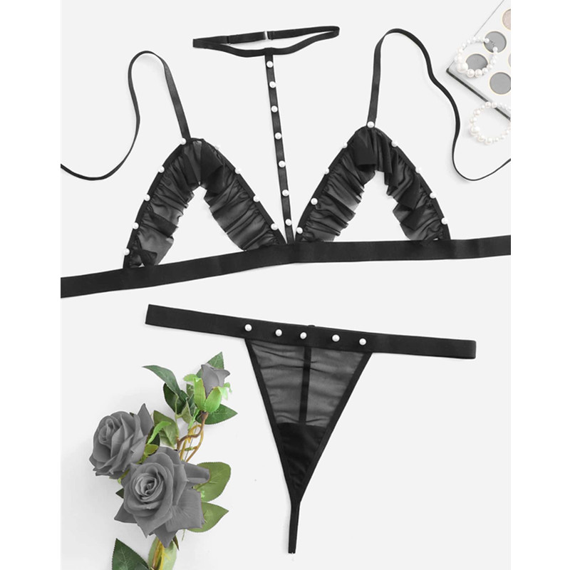 Arnés Cupless Corte-Out Lingerie Lingerie con tanga de malla sexy