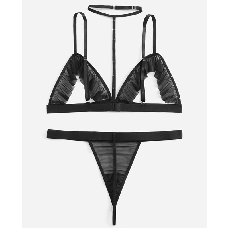 Arnés Cupless Corte-Out Lingerie Lingerie con tanga de malla sexy