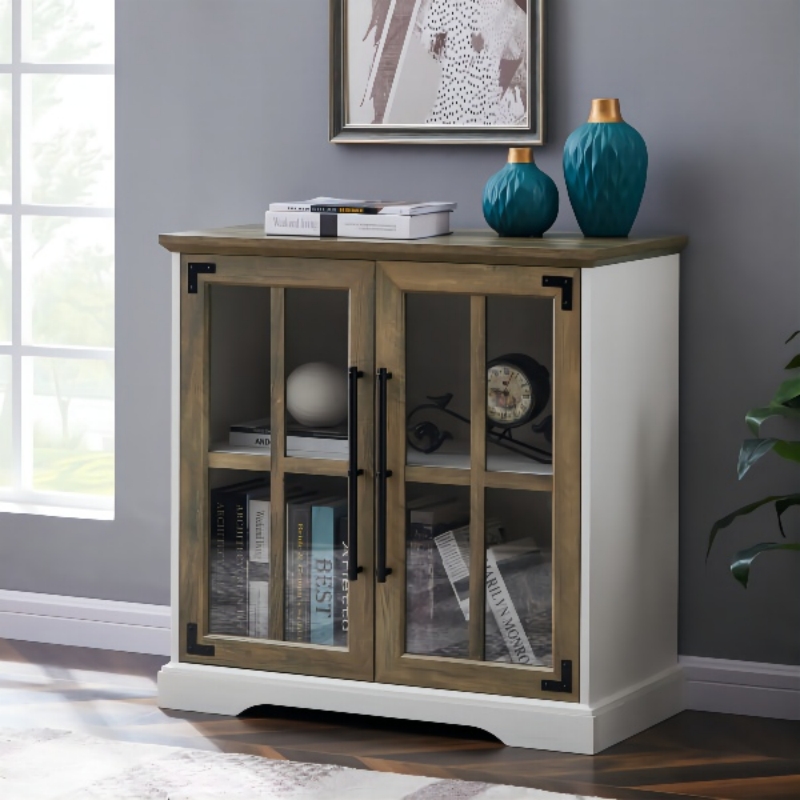 Gabinete de almacenamiento buffet de la sala de estar de comedor de cocina, 32 pulgadas, 2 puertas de doble estante, estilo contemporáneo