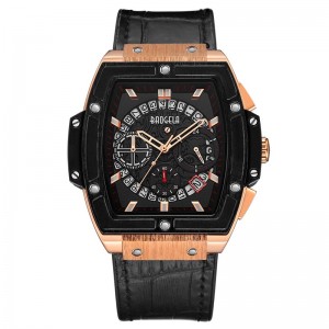 Baogela Brand Fashion Mens Sports Waterproof Calendar Watch Watch Square Multifunción Multifunción Band de silicona Mens Watch 1703 Rose Black