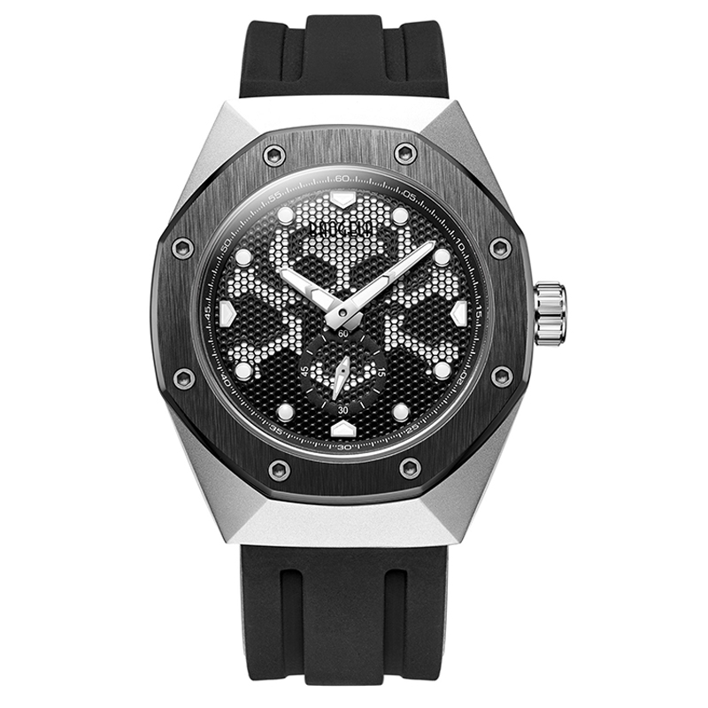 Baogela Skeleton Cuartzo Relojes Hombres Sports Sports Military Wallwatch Luminous impermeable Banda de silicona Man1901 Blanconegro