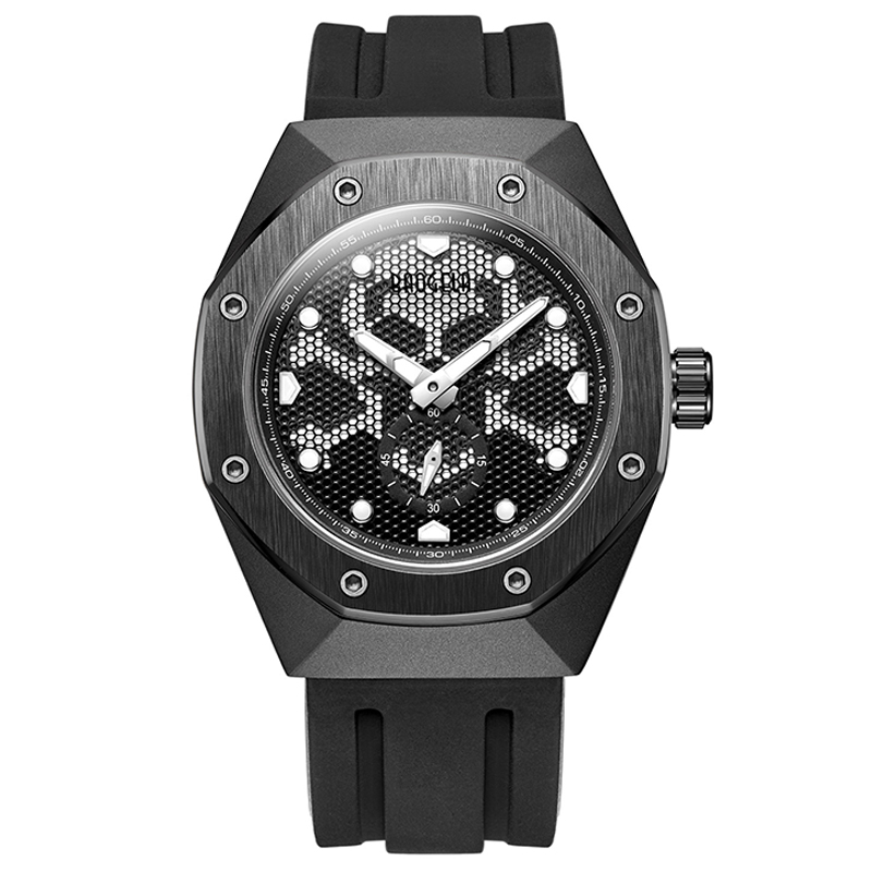 Baogela Skeleton Cuartzo Relojes Hombres Sports Sports Military Wallwatch Luminous impermeable Banda de silicona Man1901 Blanconegro