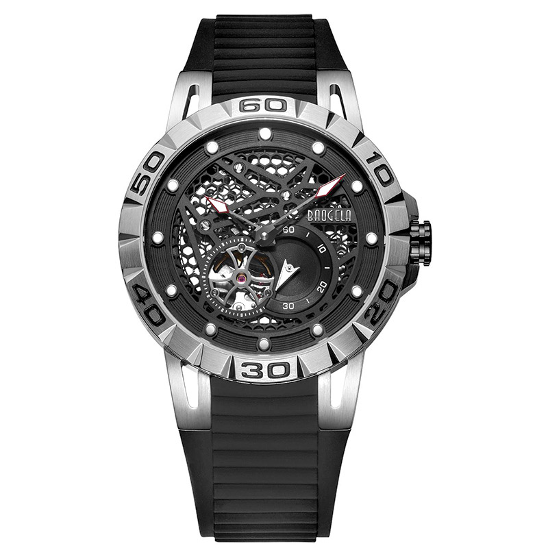 Baogela New Top Brand Luxury Men \\ skeleton Skeleton Mechanical Watch para hombres impermeables WRISTWATCH 6772 Negro