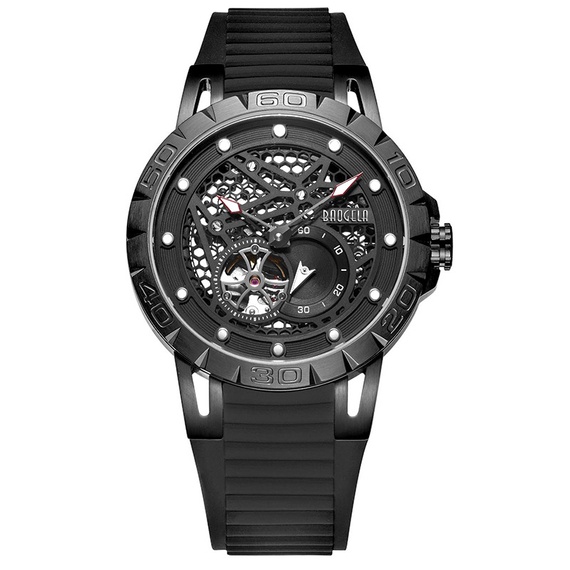 Baogela New Top Brand Luxury Men \\ skeleton Skeleton Mechanical Watch para hombres impermeables WRISTWATCH 6772 Negro