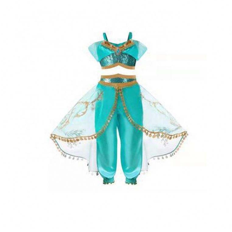 Nuevo producto TV&movie Jasmine Princess Dress Aladdin Magic Lamp Princess Disfraz deniños Vestidos deniña Fiesta de laniña