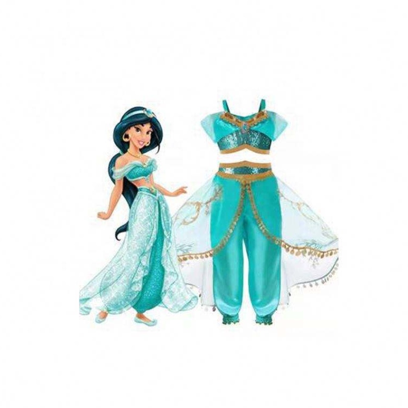 Nuevo producto TV&movie Jasmine Princess Dress Aladdin Magic Lamp Princess Disfraz deniños Vestidos deniña Fiesta de laniña
