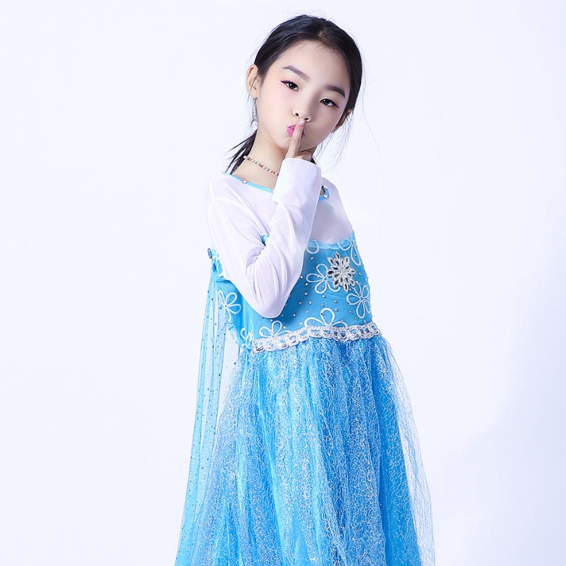 Vestido de la reina de Elsa Manga larga Capa de malla desmontable Elsa Princess Vestida