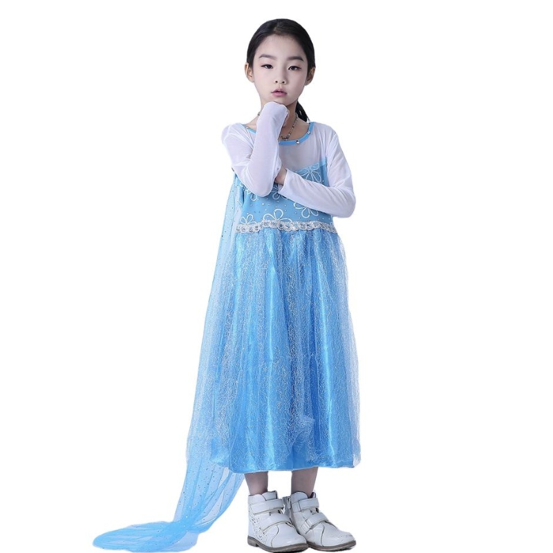 Vestido de la reina de Elsa Manga larga Capa de malla desmontable Elsa Princess Vestida