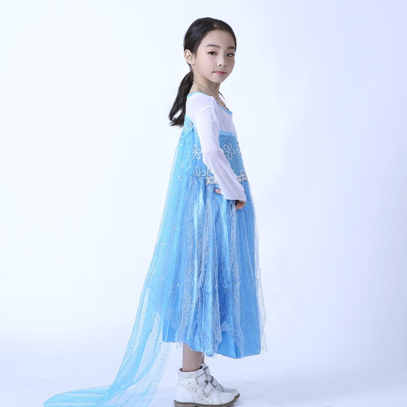 Vestido de la reina de Elsa Manga larga Capa de malla desmontable Elsa Princess Vestida