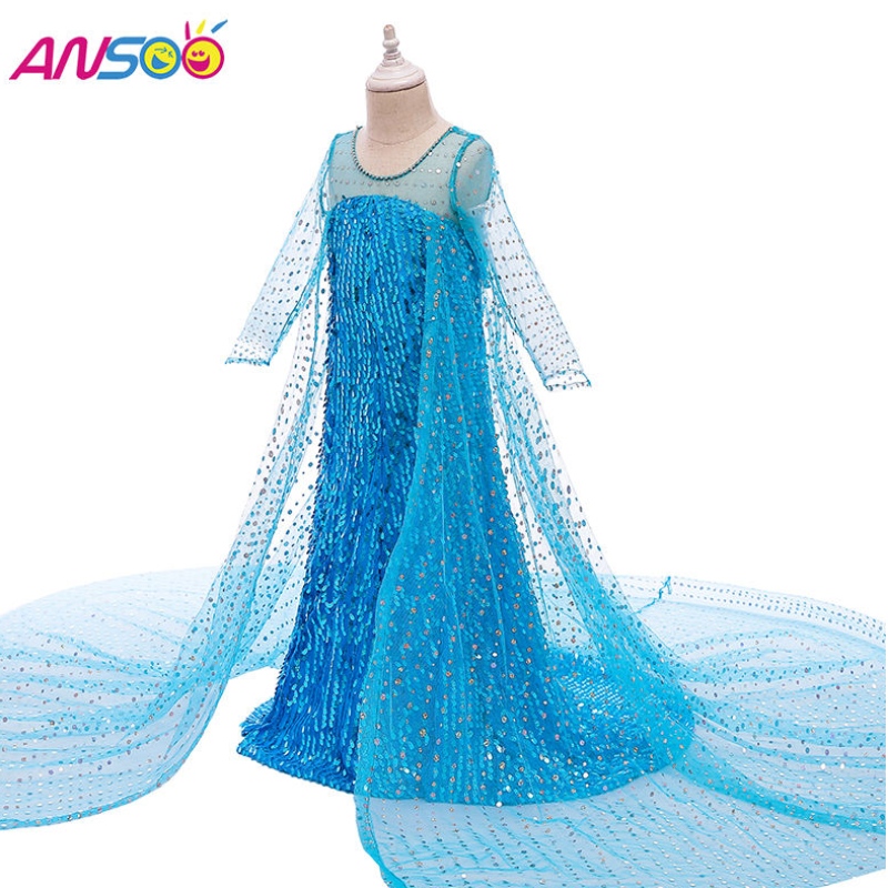 Ansoo TOP vendiendo telas elegantes princesa vestida de lentejuelas de lentejuelas 2022 elsa anna vestido paraniñas