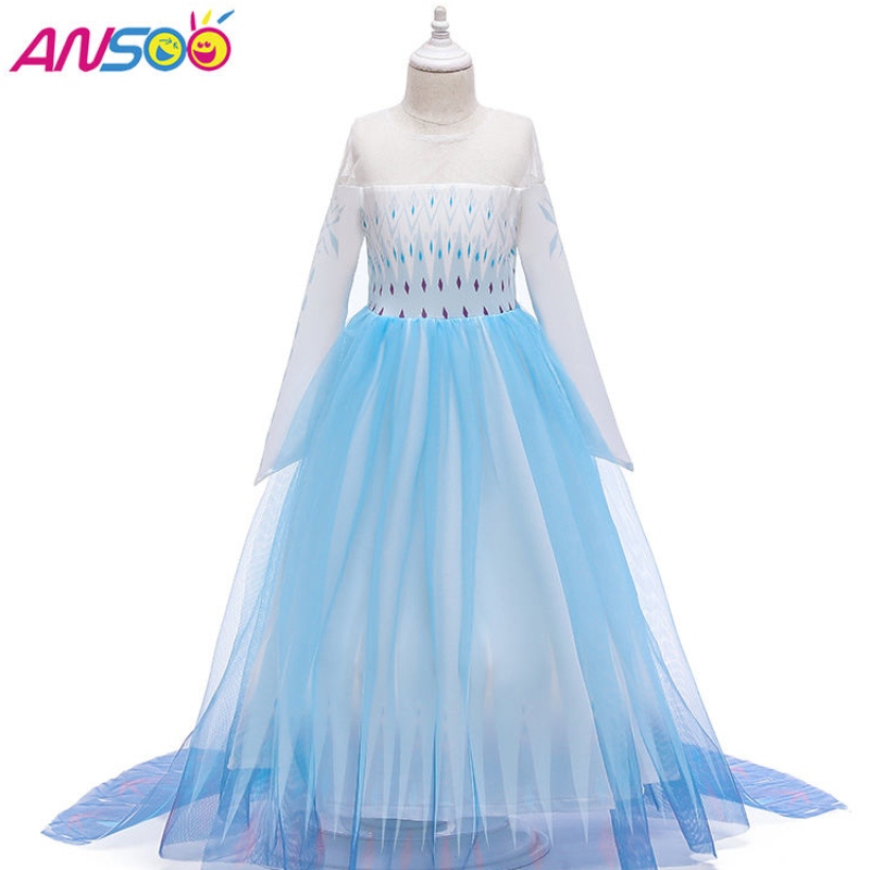 Ansoo Snow Queen 2 Cosplay Vestido deniñas Summer Mesh Princesa Princess Destino Disfraz de presentación 4-12 años Vestidos de Elsa