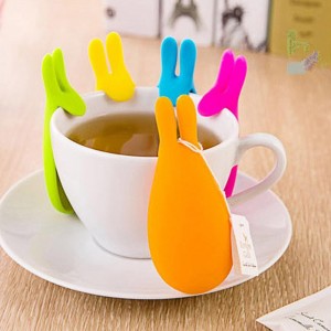 Soporte de bolsas de té de forma de conejo, clips de colador de té de taza de taza, clips de infusor de té de silicona