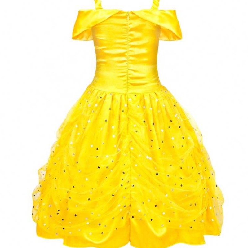 Ropa deniños de Halloween en capas fuera de hombro princesa amarilla belle disfraz deniñas pequeñas vestidos hcbl-001