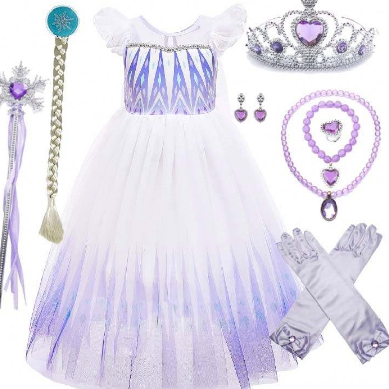 Vestido al por mayor 3-10 años de princesa Snowen Elsa Queen con accesorios Crown Braid Wand HCGD-029