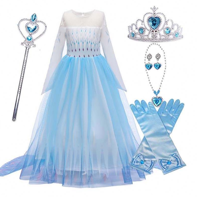 Atuendo de cosplay de fiesta de cumpleaños de Halloween Carnival ICE 2 Vestido Elsa de manga larga paraniñas HCGD-009