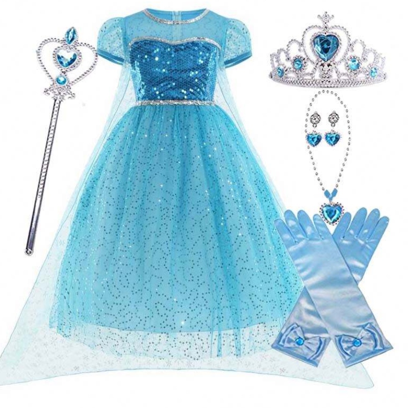 Little Princess All in One Set Crown Wand Guantes de Halloween Elsa Cosplay Disfraz con accesorios HCGD-026