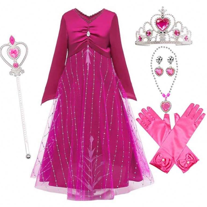 Anna Cosplay Party Vestidos Girl Clothing Red Elsa Disfraz Princess Elsa Vestido para 3-10 años HCGD-034