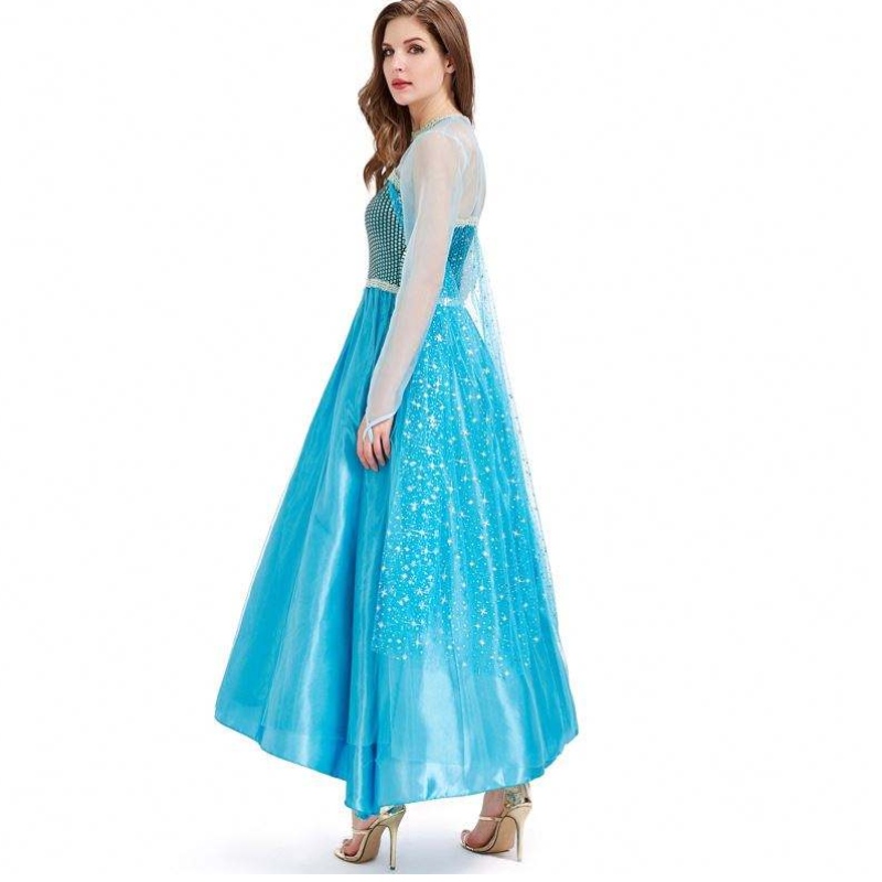 Novedades 2022 Halloween Cosplay Fancy Party Dress Up Blue Long ELSA Costume Adult HCGD-054