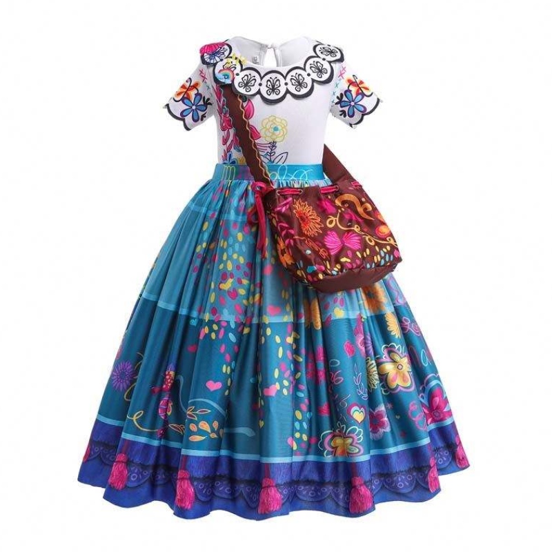 2022 Niños Encanto Madrigal Princess Skirts Outfits Blue Mirabel Vestido de Encanto con Bag 100-160cm HCIS-001