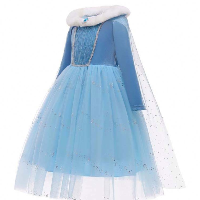Halloween Cosplay Winter Warm Fancy Dress Up Elsa Dress Cosplay Disfraz con Cape HCGD-045