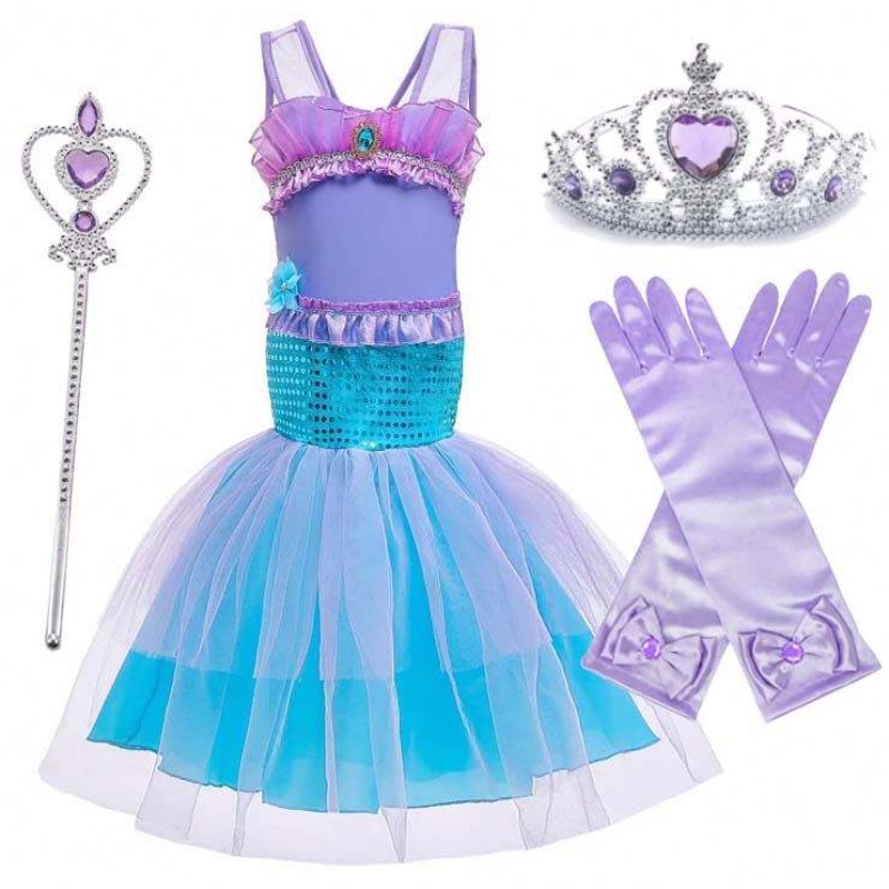 Princess Little Girls Sequins Vestido de sirena paraniña 6to7 años con joyas HCMM-006