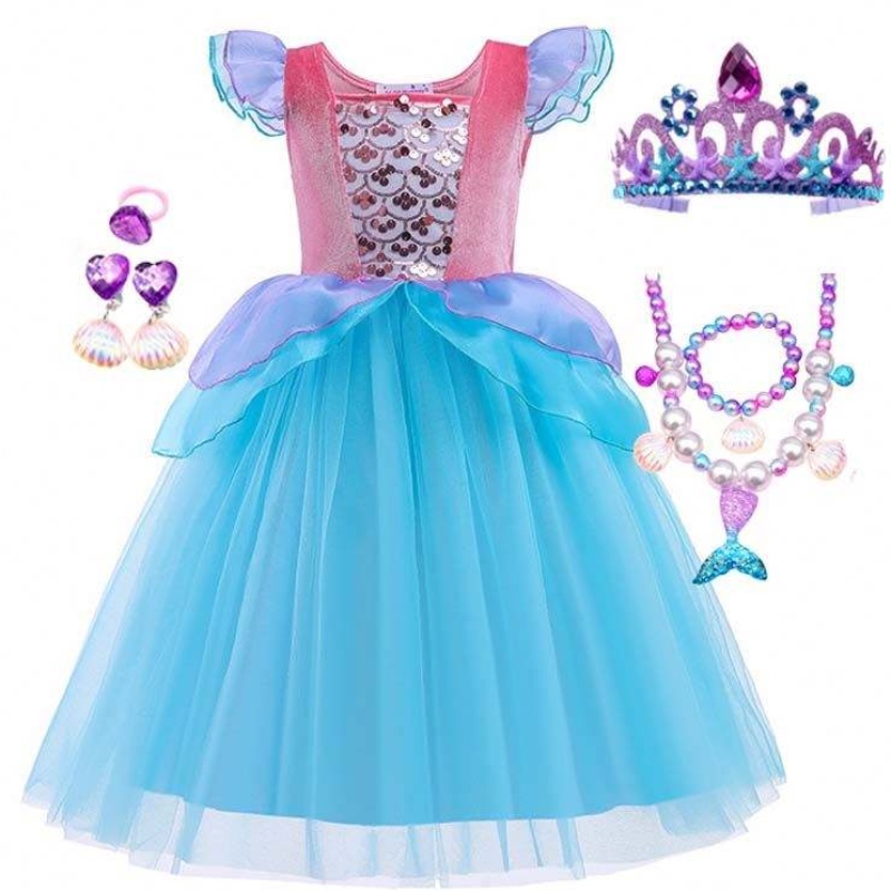 2022 Top Sales Halloween Child Princess Sequins Ariel Dress Blue Dress HCMM-012