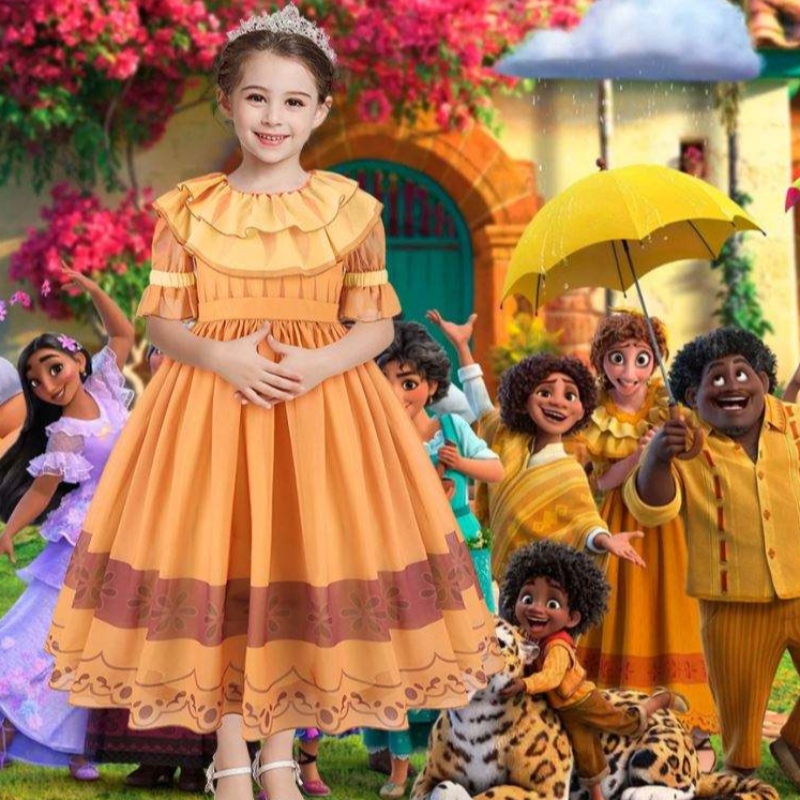 Película de Baige Encanto Mirabel Isabella Pepa Princess Traje para Girls Performance Vestido MFMW011