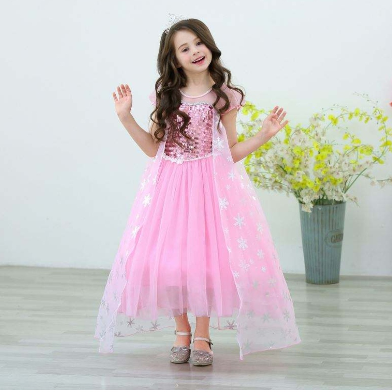 Girls Elsa Princesa Elsa Anna Fashion Kids Cosplay Disfraz de cosplay Halloween Vestido con Cape 3-10 Año