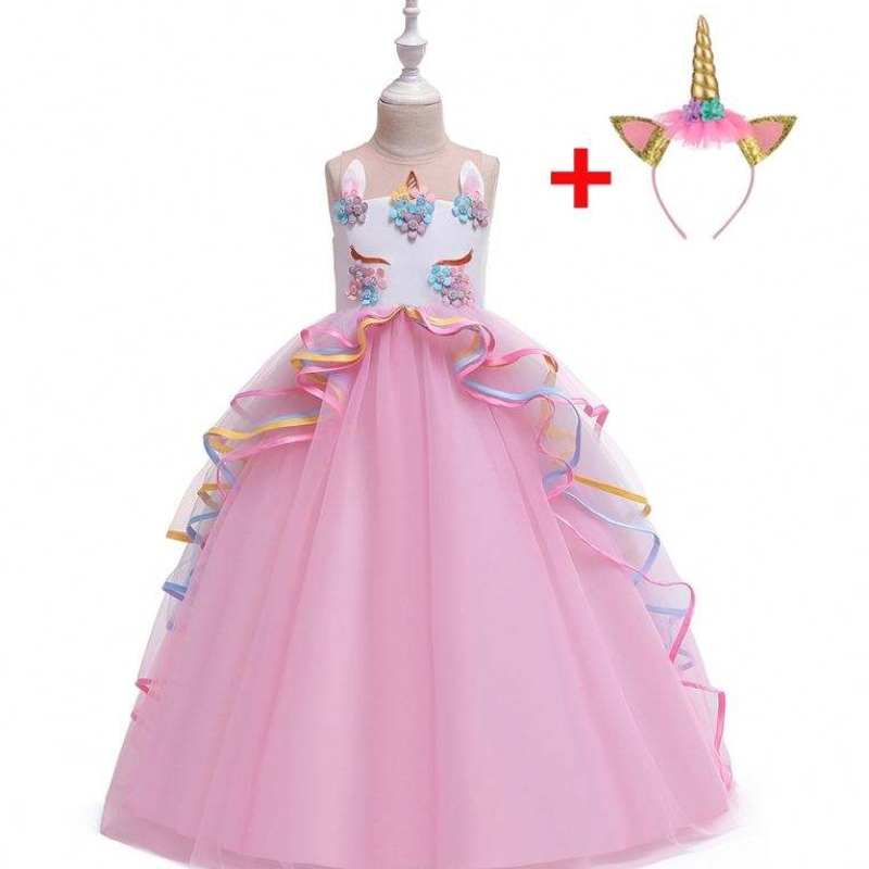 Baige 3-15 años Vestidos de fiesta de unicornio deniñas Ruffles Kids Clothing Dispinado de cumpleaños