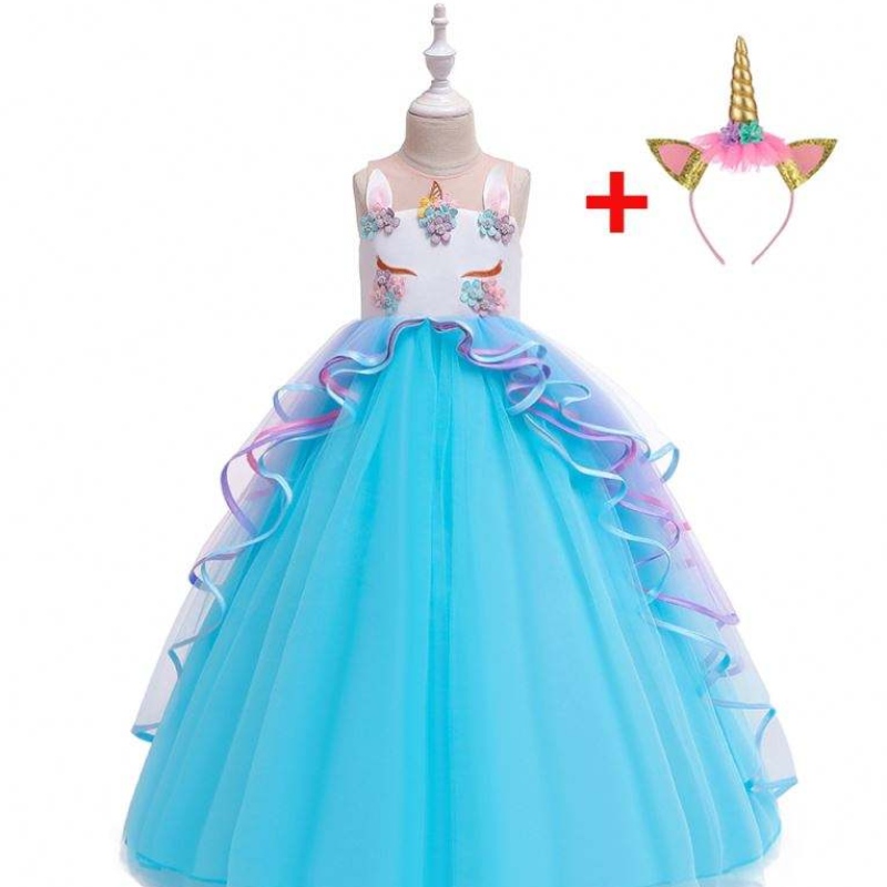 Baige 3-15 años Vestidos de fiesta de unicornio deniñas Ruffles Kids Clothing Dispinado de cumpleaños