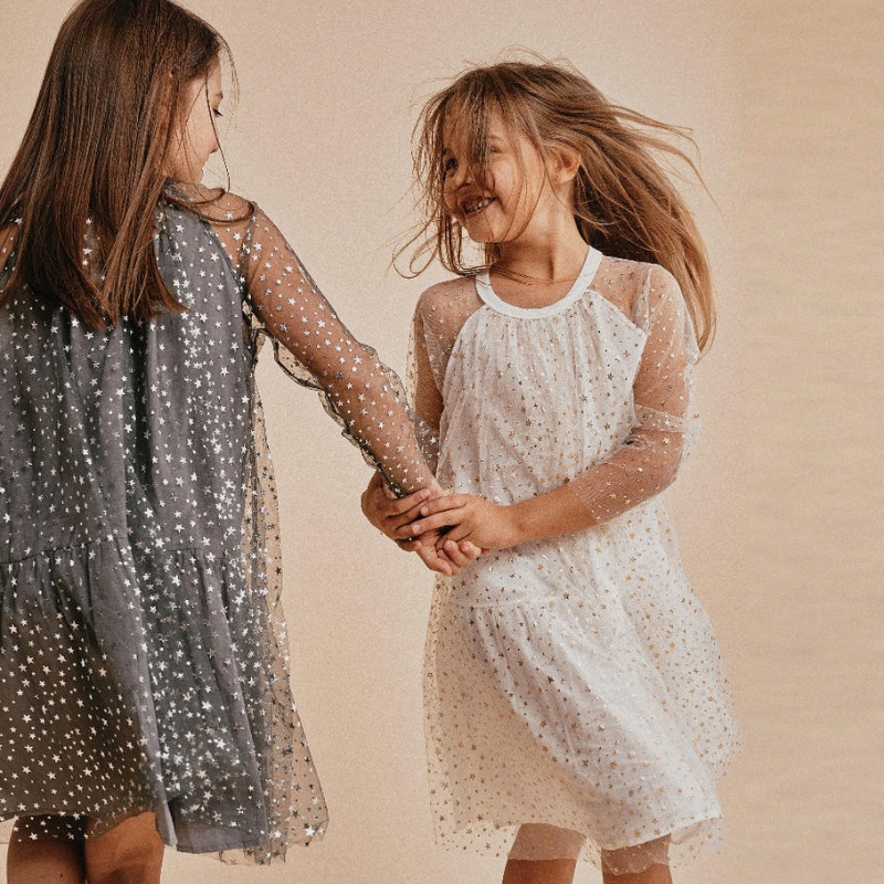 Vestido de verano Patrón de estrellas brillantes Hilo deniñas Algodón Fuera Princesa Vestido de Navidad Vestidos paraniños paraniñas paraniñas