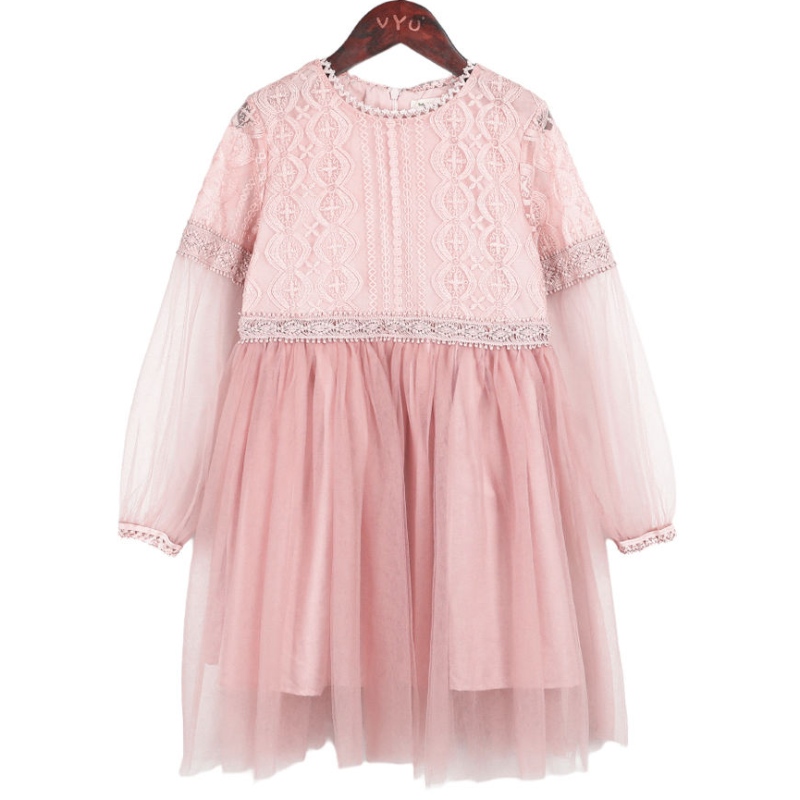 Niñas Vestidos de encaje rosa blanco Flor de manga larga Princesa Princesa PARTIVA DE CUMPLEABA Vestidos de tul Vintage 3 8 14 Año