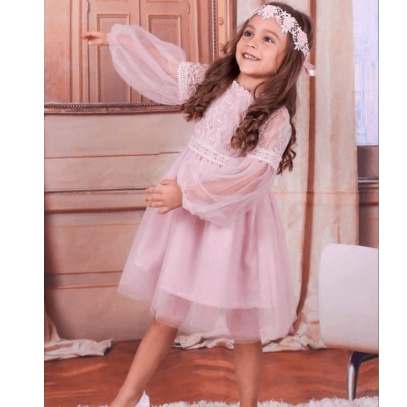 Niñas Vestidos de encaje rosa blanco Flor de manga larga Princesa Princesa PARTIVA DE CUMPLEABA Vestidos de tul Vintage 3 8 14 Año