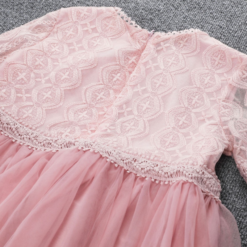 Niñas Vestidos de encaje rosa blanco Flor de manga larga Princesa Princesa PARTIVA DE CUMPLEABA Vestidos de tul Vintage 3 8 14 Año