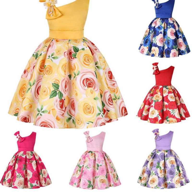 Summer Girls Rose Impress Vestido Princesa Princesa Boda Frocks Satin Children Vestidos Vestidos paraniña Ropa de Navidad