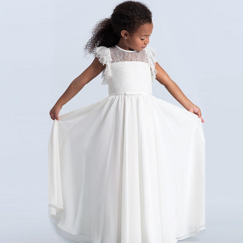 Vestido de encaje de chicas maxiniños manga volante princesa princesa tule vestidos de dama de honor primeron Vestidos de vestidos de lasniñas del concurso