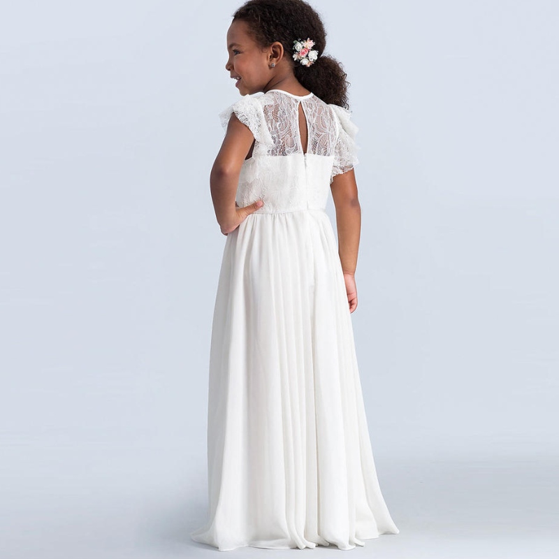 Vestido de encaje de chicas maxiniños manga volante princesa princesa tule vestidos de dama de honor primeron Vestidos de vestidos de lasniñas del concurso
