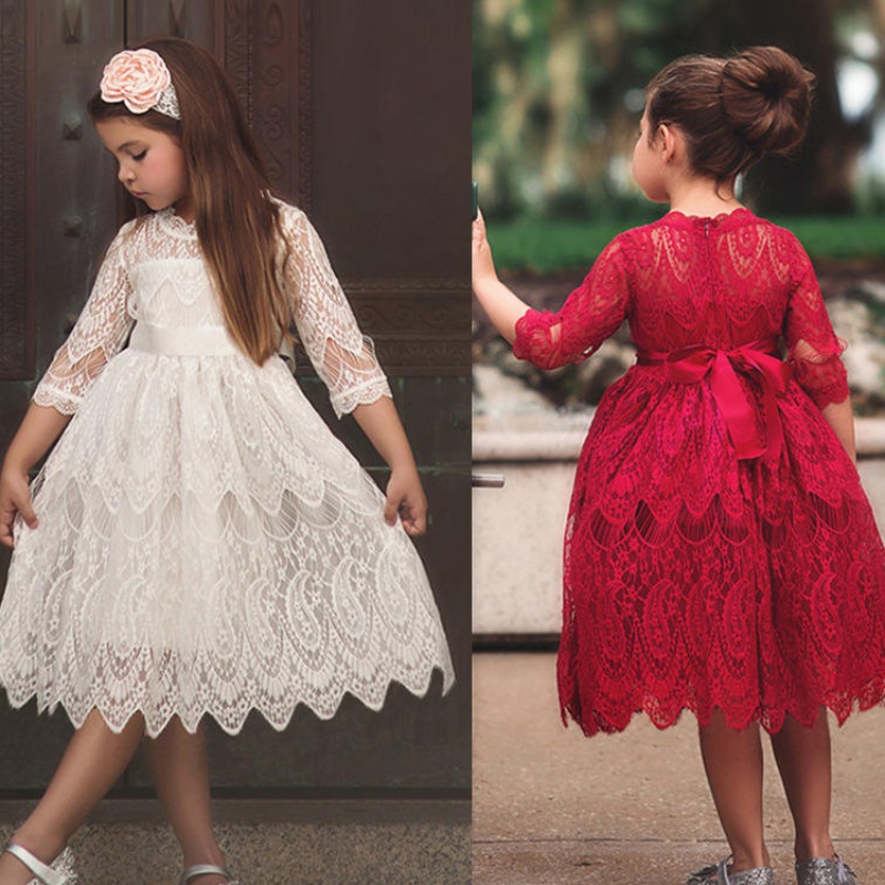 Vestido de bordado de encaje deniñas Niños una línea princesa tutu tul damas de honor de boda vestidos deniñas de flores