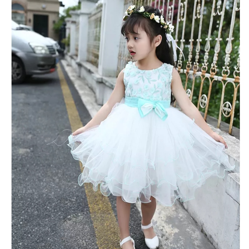 Vestido de encaje de flores en 3D blanca Edad para 3 - 9 años Vestido de Navidad Vestido de Navidad Nuevo otoño Invierno Niños Noche de vestidos deniña
