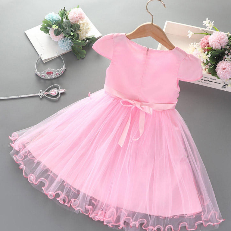 2-8Y Vestido deniñas Summer Nuevo manga corta Princesa Elsa Mesh Tutu Skirt Children \\ La fiesta de cumpleaños de la fiesta de cumpleaños