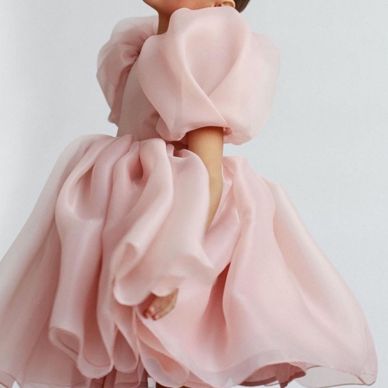 Fashion Girl Princess Vintage Vintage Tulle Child Vestido Puff manga de boda rosa Cumpleaños Tutu Vestido de vestidos de pelota