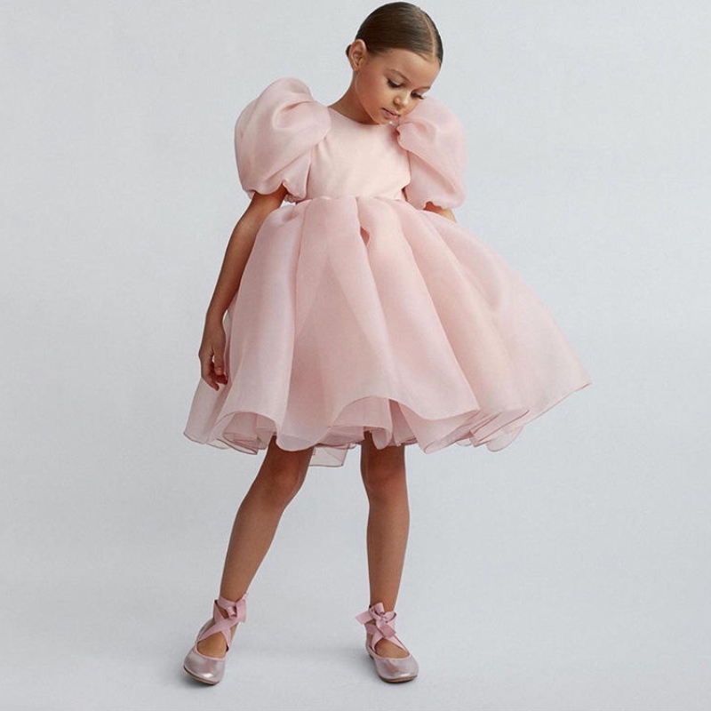 Fashion Girl Princess Vintage Vintage Tulle Child Vestido Puff manga de boda rosa Cumpleaños Tutu Vestido de vestidos de pelota