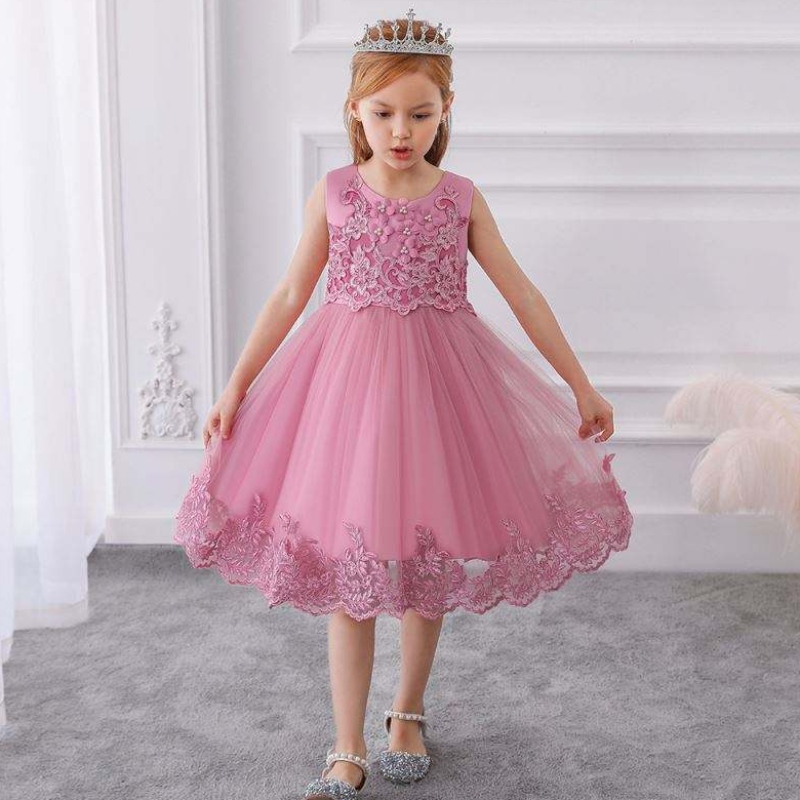 Baige Summer Kids Sequin Party Girl Flower Girl Lace Frock Frock Girl Girl Vestidos de cumpleaños de la Neta de la Neta de las Flores