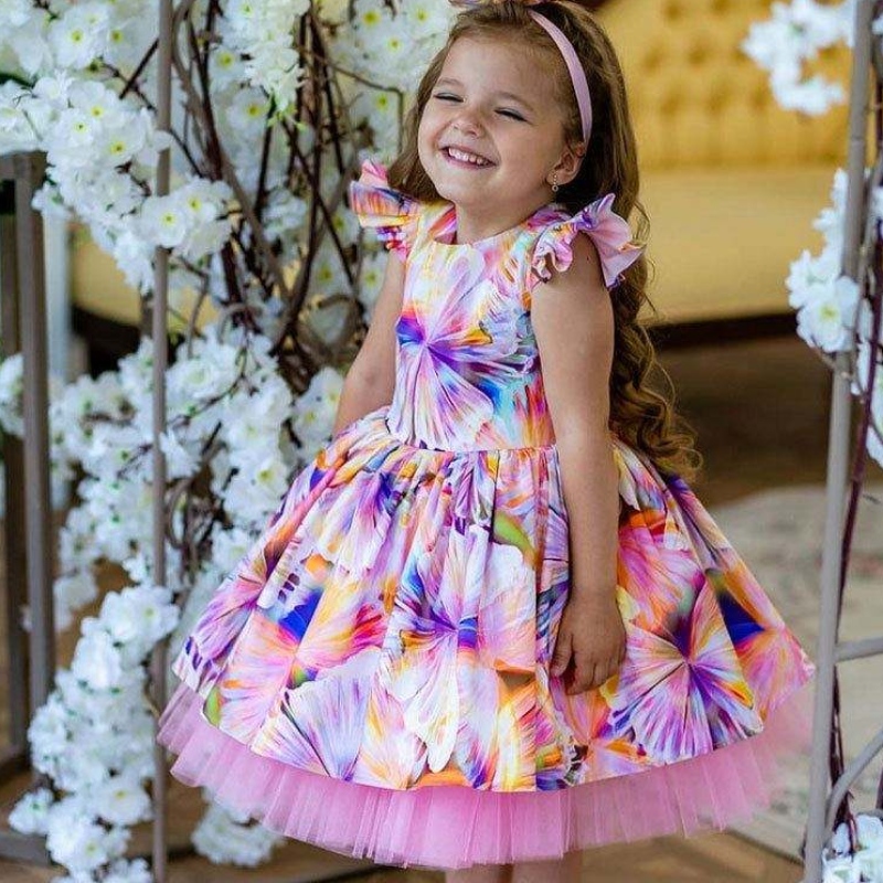 Baige Último vestido de laniña de impresión floral de losniños paraniños de 3 años Vestidos de dama de honor para fiesta