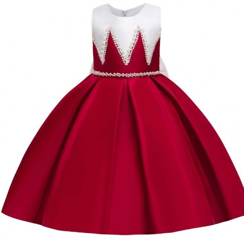 Material de satén de baigra Big Bownudo de color rojo Vestidos de dama de honor paraniños vestidos de cumpleaños paraniñas