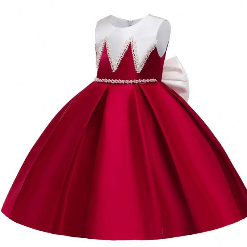 Material de satén de baigra Big Bownudo de color rojo Vestidos de dama de honor paraniños vestidos de cumpleaños paraniñas
