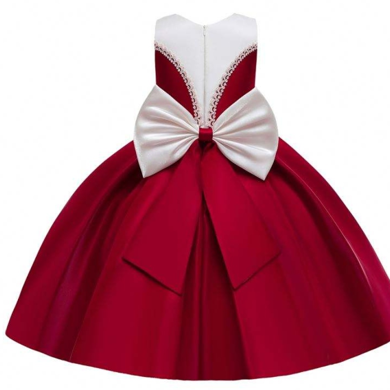 Material de satén de baigra Big Bownudo de color rojo Vestidos de dama de honor paraniños vestidos de cumpleaños paraniñas