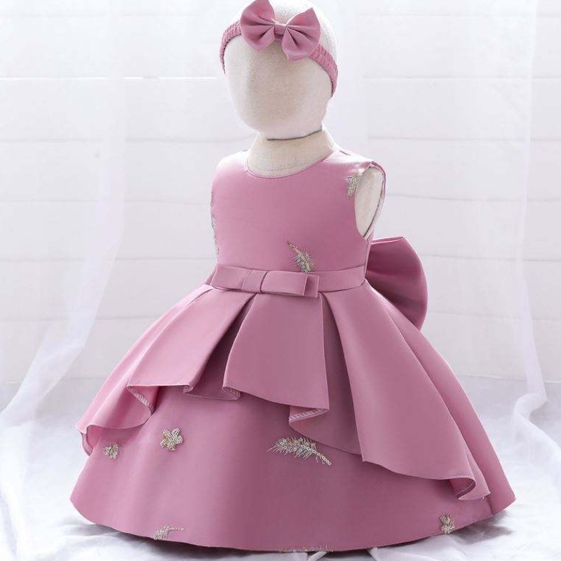 Baige 2year Baby Lace Party Frock Big Bow Princess Bedding Ball Vestido Diseño Kids Bordado de cumpleaños Vestido paraniña